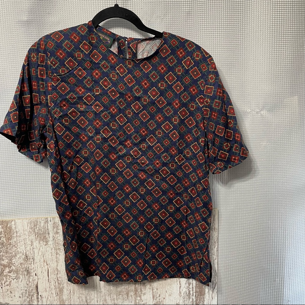 Vintage Charter Club By Jane Justin Geometric Short Sleeved Top Size 10